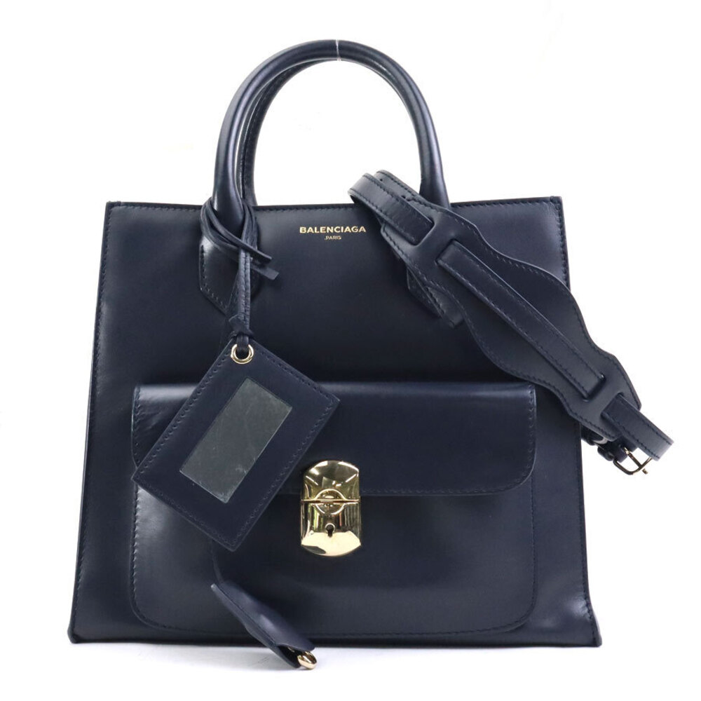 Balenciaga Gold Leather Navy Padlock Afternoon Bag All Blue Shoulder - Picture 2 of 4
